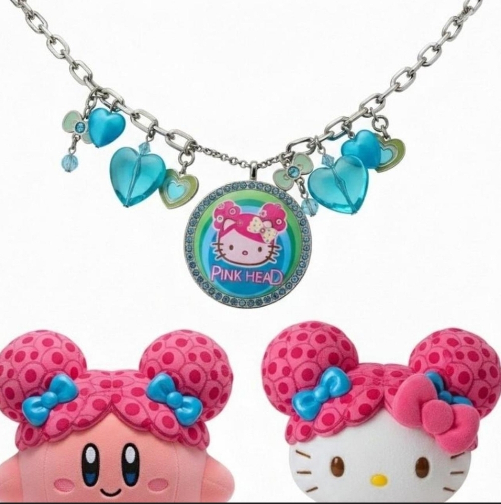Hello Kitty X Tarina Tarantino Pink Head Necklace with Hearts